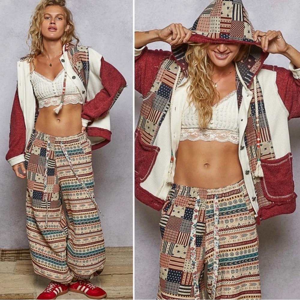 POL Patriotic Americana Patchwork Hoodie and Pants SET 🇺🇸